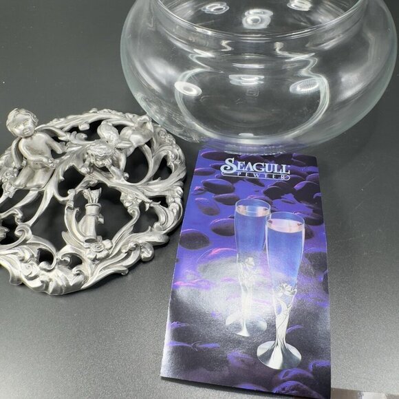 1995 Seagull Canada Pewter Metal Canister Jar Container Lid Clear Glass Marked - Picture 10 of 12